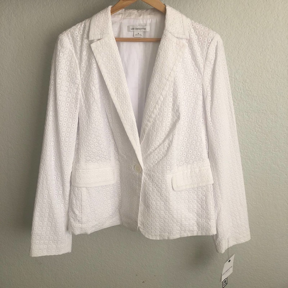 NWT Liz Claiborne White Cotton Eyelet Blazer Size M
